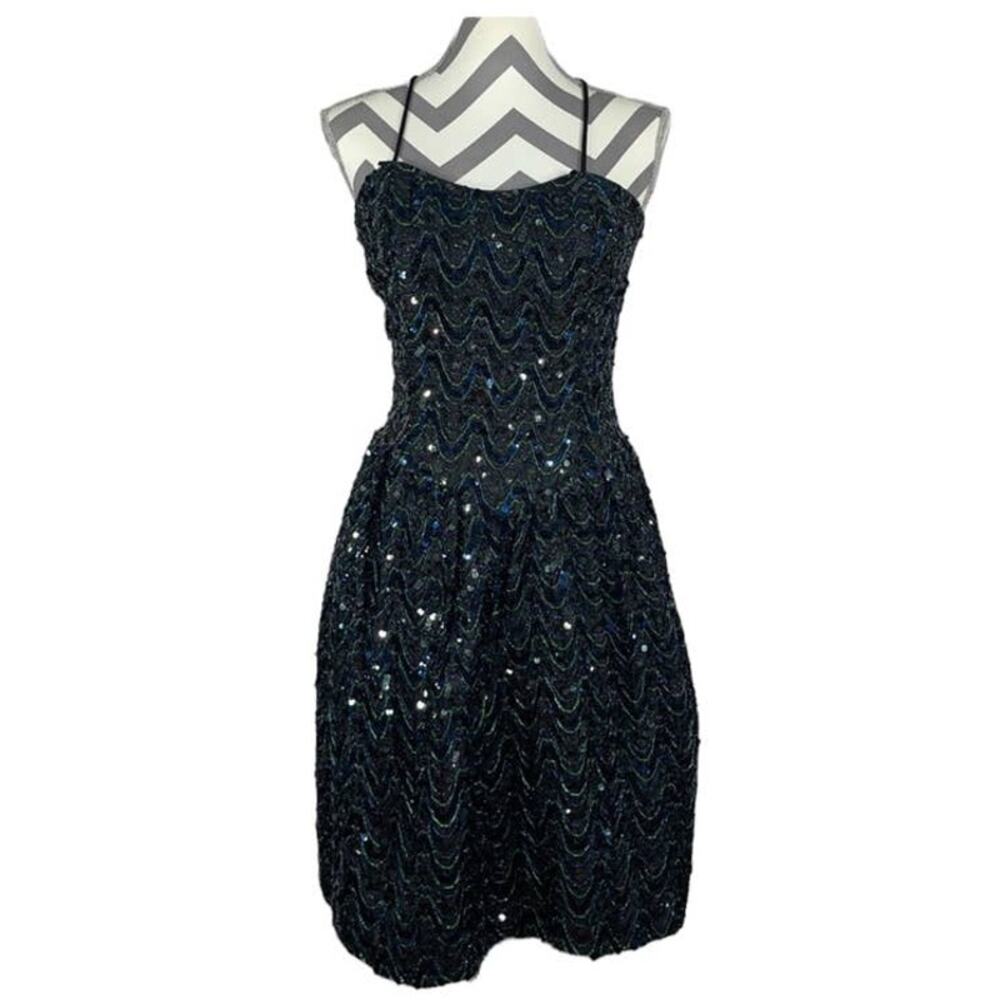 GUNNE SAX Jessica McClintock Vintage Sequin Prom Cocktail Dress Lace Up Back 9